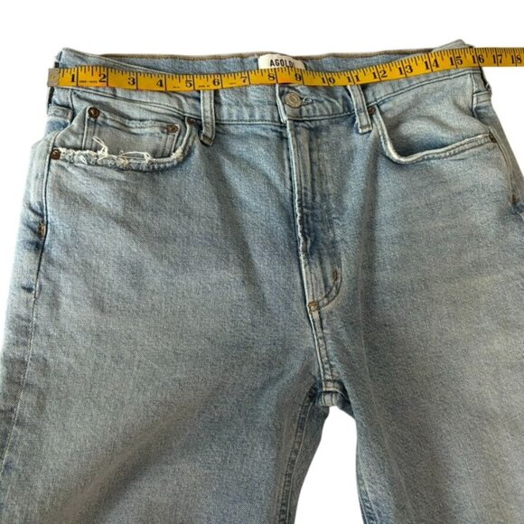 Agolde Merrel Womens Light Wash Distressed Frayed Hem High-Rise Jeans Size 30 - Picture 10 of 12